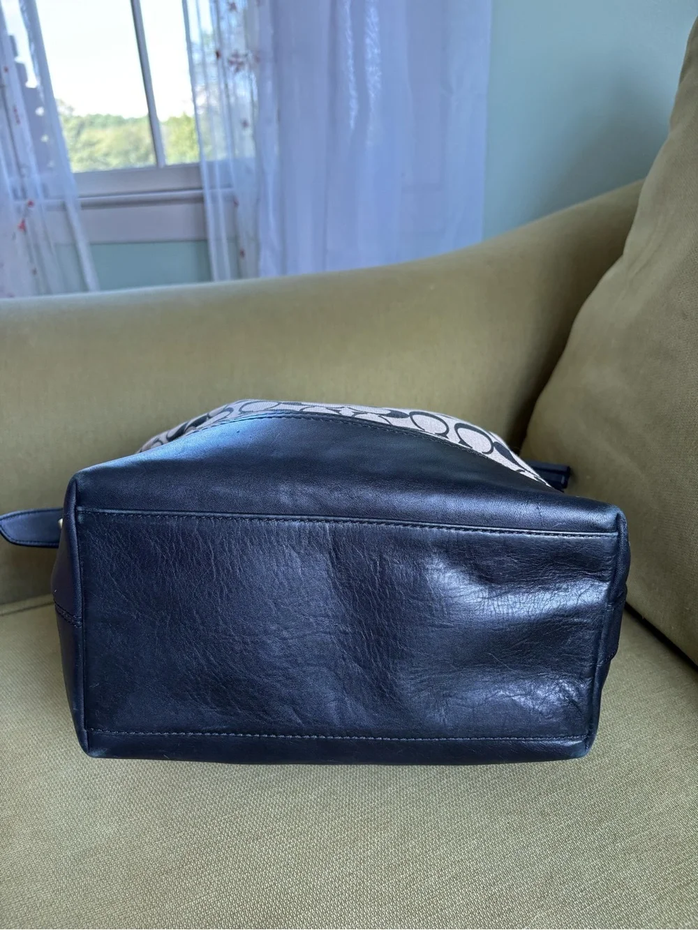 Coach Canvas Signature Shoulder Bag in Khaki and Black